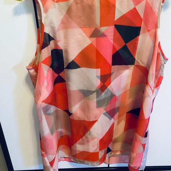 Vince Camuto Pink & Red Geometric Layered Blouse - Picture 13 of 16